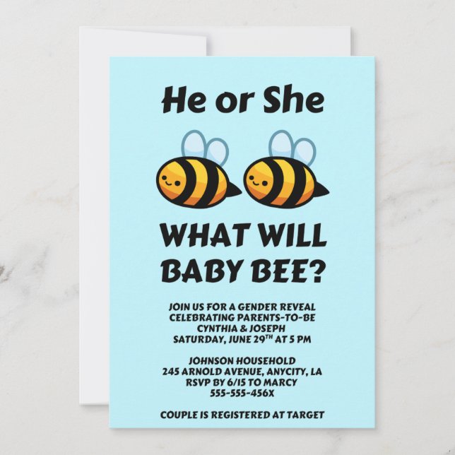 Convite What Will Baby Bee Gender Reveal (Frente)