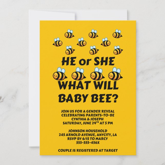 Convite What Will Baby Bee Gender Reveal (Frente)