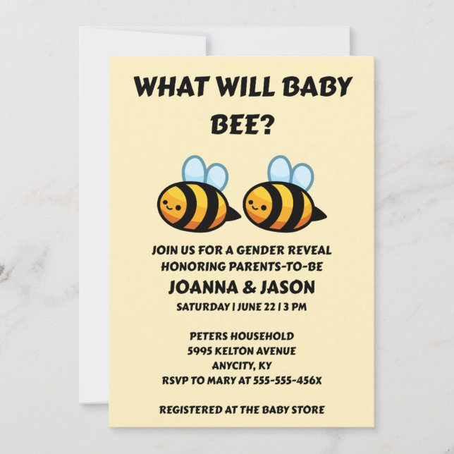 Convite What Will Baby Bee Gender Reveal (Frente)