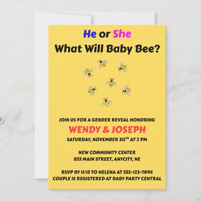 Convite What Will Baby Bee Gender Reveal  (Frente)