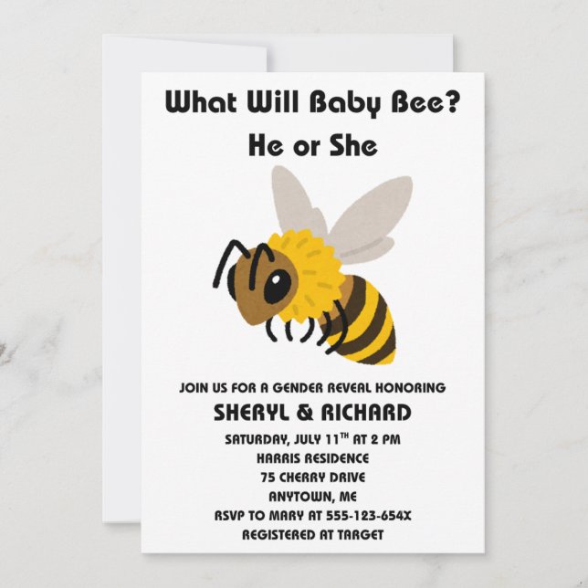 Convite What Will Baby Bee Gender Reveal  (Frente)