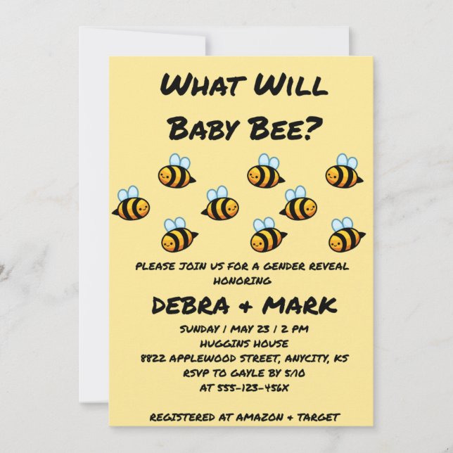 Convite What Will Baby Bee Gender Reveal (Frente)