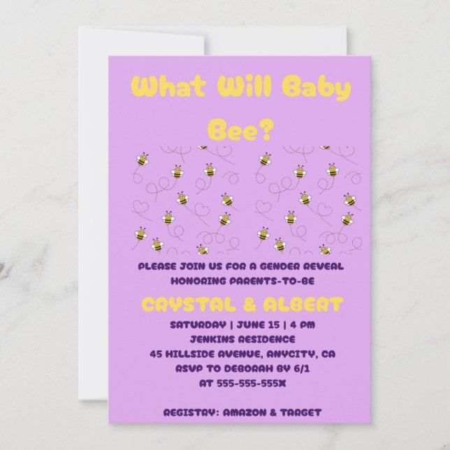 Convite What Will Baby Bee Gender Reveal (Frente)