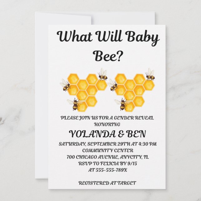 Convite What Will Baby Bee Gender Reveal (Frente)