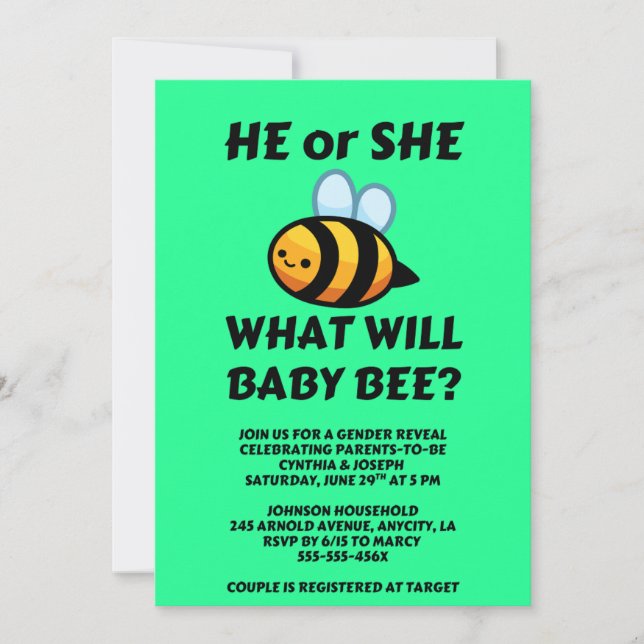 Convite What Will Baby Bee Gender Reveal (Frente)