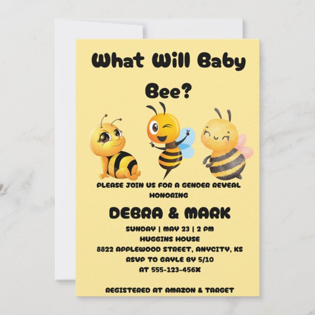 Convite What Will Baby Bee Gender Reveal (Frente)