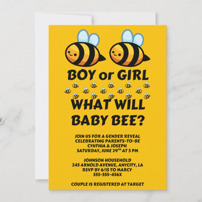 Convite What Will Baby Bee Gender Reveal (Frente)
