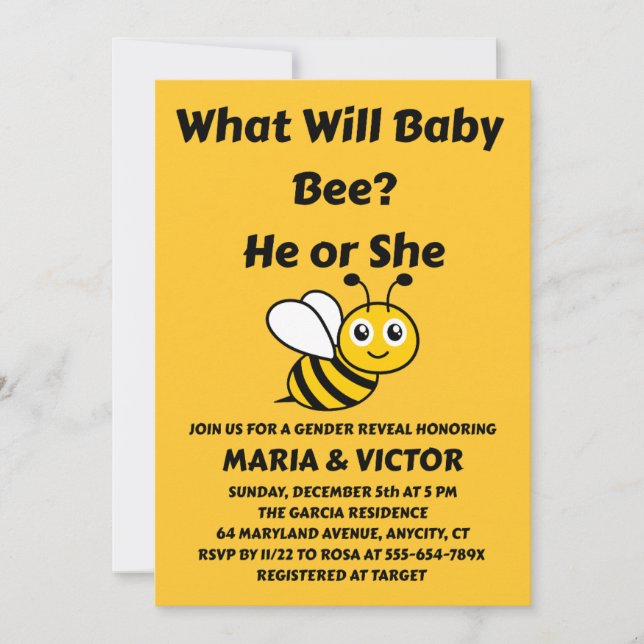 Convite What Will Baby Bee Gender Reveal (Frente)