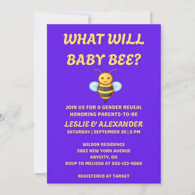Convite What Will Baby Bee Gender Reveal (Frente)