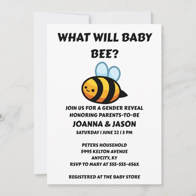 Convite What Will Baby Bee Gender Reveal (Frente)