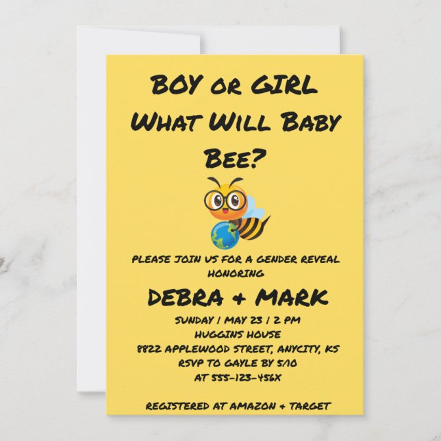 Convite What Will Baby Bee Gender Reveal (Frente)