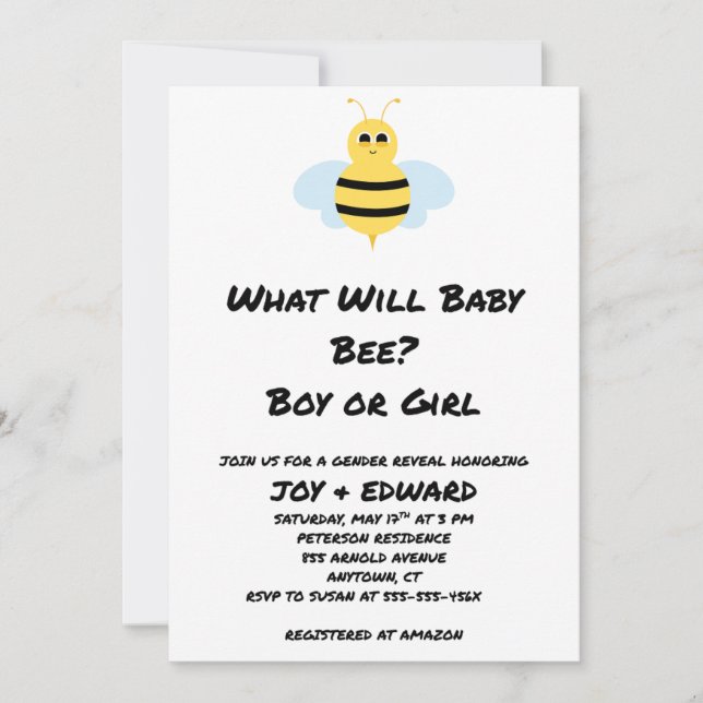 Convite What Will Baby Bee Gender Reveal  (Frente)