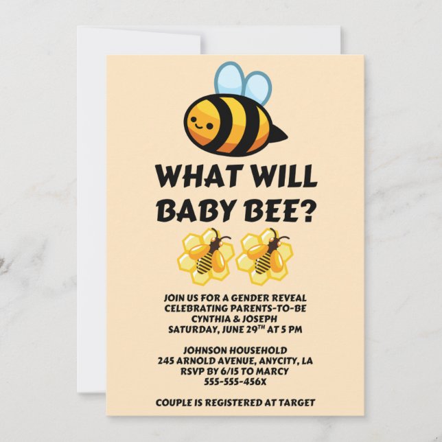 Convite What Will Baby Bee Gender Reveal (Frente)