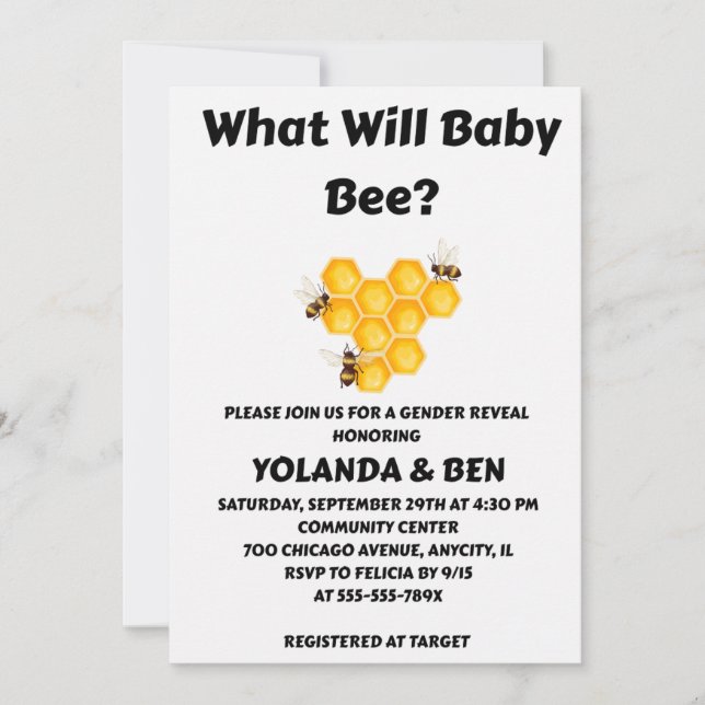 Convite What Will Baby Bee Gender Reveal (Frente)