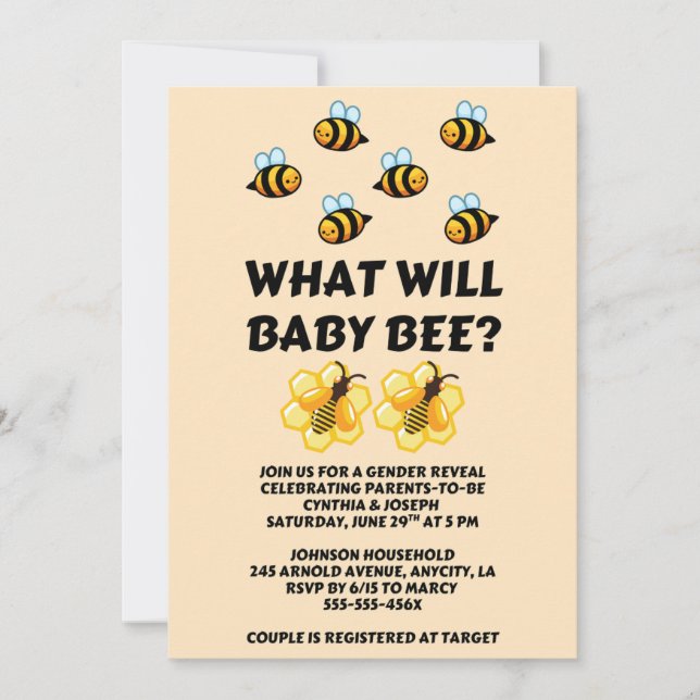 Convite What Will Baby Bee gender reveal party (Frente)