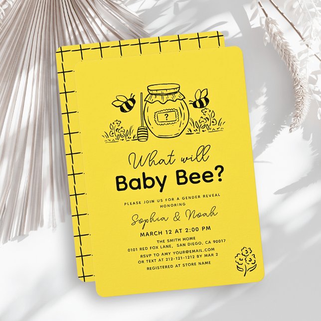 Convite What will Baby Bee? Hand-drawn Honey Gender Reveal (Criador carregado)