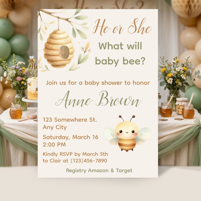 Convite What Will Baby Bee Honey Bee Gender Reveal (What Will Baby Bee Honey Bee Gender Reveal Invitation)