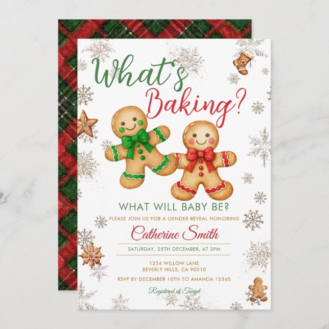 Convite What's Baking Gingerbread Gender Reveal (Frente/Verso)