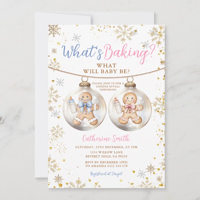 Convite What's Baking Gingerbread Ornament Gender Reveal (Frente)