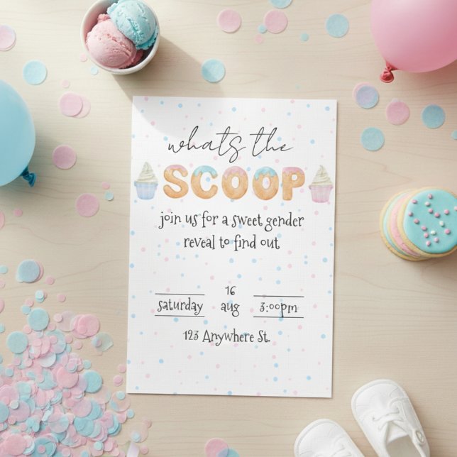Convite Whats the scoop? Gender reveal invitation (Criador carregado)