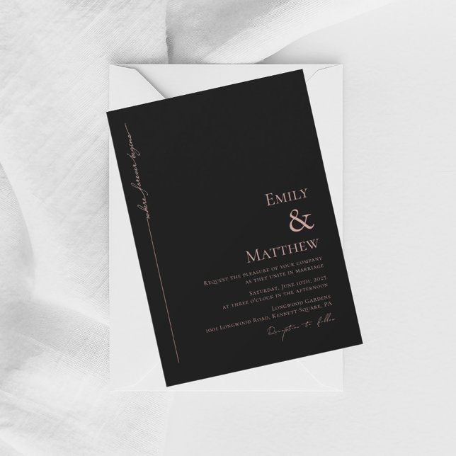 Convite Where Forever Begins Black Wedding Invitation (Criador carregado)