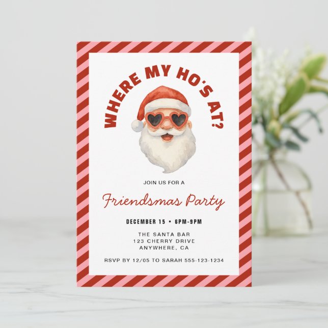 Convite Where My Hos At Santa Friendsmas Party (Em pé/Frente)