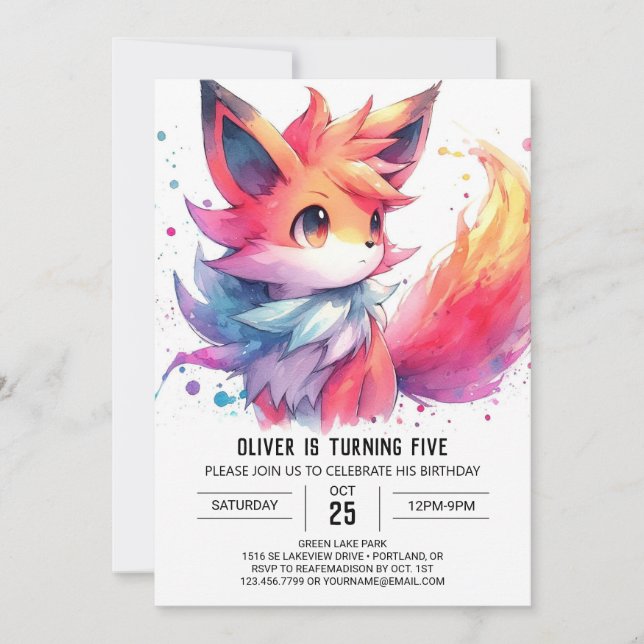 Convite Whimsable Editable Fox Birthday (Frente)