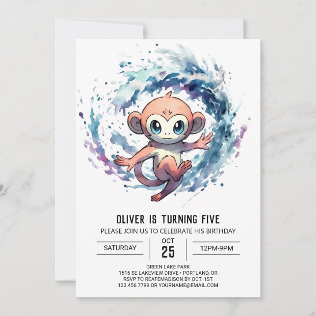 Convite Whimsable Editable Monkey Birthday (Frente)