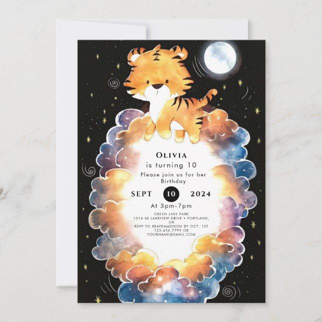 Convite Whimsable Editable Tiger Birthday (Frente)