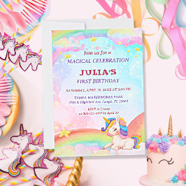 Convite Whimscolor Watercolor Rainbow Unicorn Aniversário