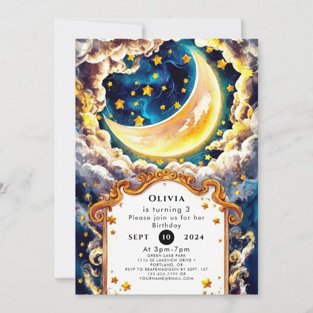 Convite Whimsic Boho Moon Birthday (Frente)