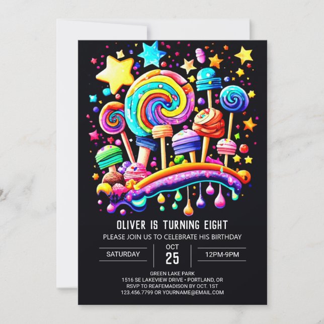 Convite Whimsic Candyland Birthday (Frente)
