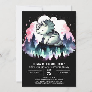 Convite Whimsic Chic Triceratops Aniversário