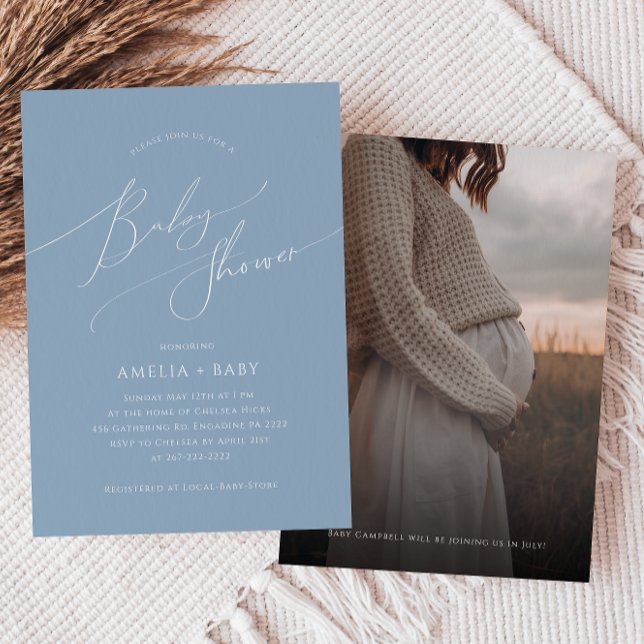 Convite Whimsic Dusty Blue | Chá de fraldas de fotos (Criador carregado)