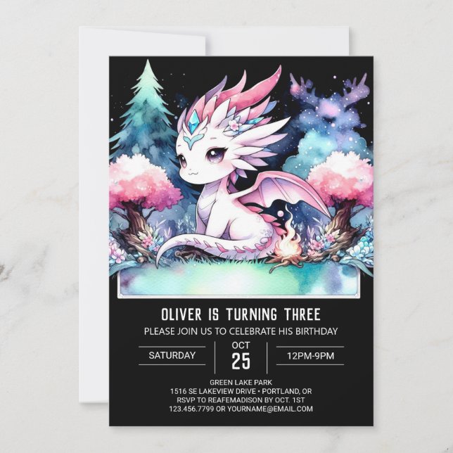 Convite Whimsic Fantasy Dragon Birthday (Frente)