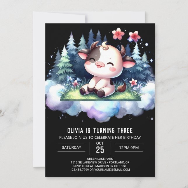 Convite Whimsic Online Cow Birthday (Frente)
