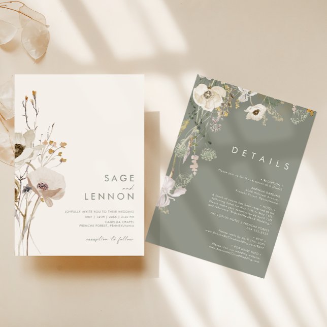 Convite Whimsic Wildflower | Ivory All In One Wedding (Criador carregado)