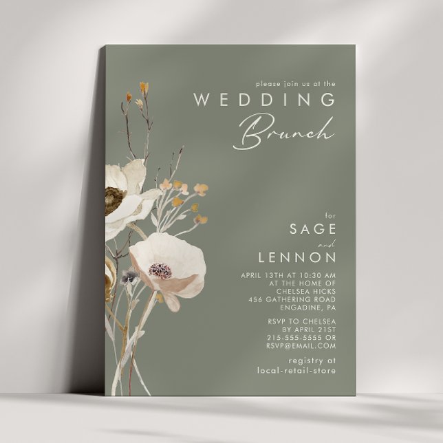 Convite Whimsic Wildflower | Sage Green Wedch Brunch (Criador carregado)