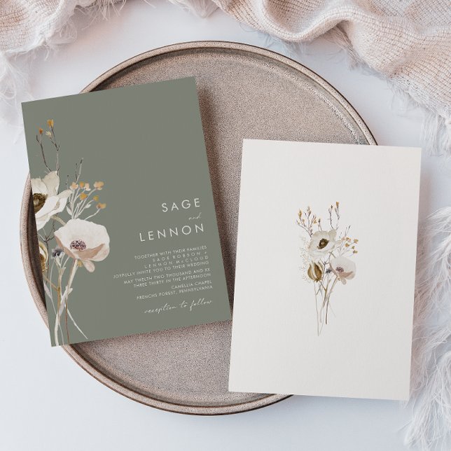 Convite Whimsic Wildflower | Sage Green Wedding (Criador carregado)