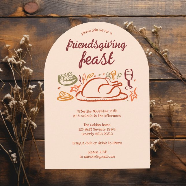 Convite Whimsical Ação de Graças e Janta de Ação de Amizad (Whimsical Thanksgiving Friendsgiving Dinner ARCH Custom Holiday Invitation
)