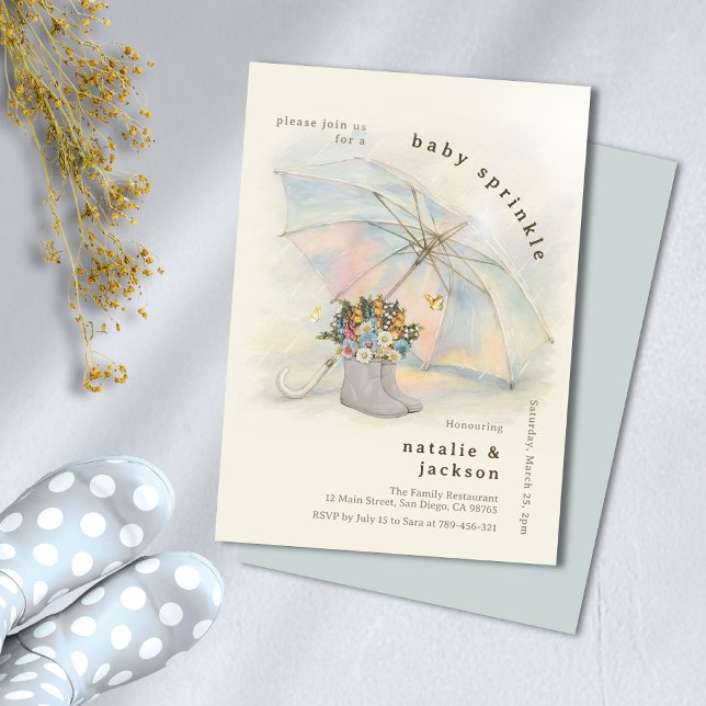 Convite Whimsical Aura Umbrella Floral Boots Baby Sprinkle (Whimsical Aura Umbrella Floral Boots Baby Sprinkle Invitation)