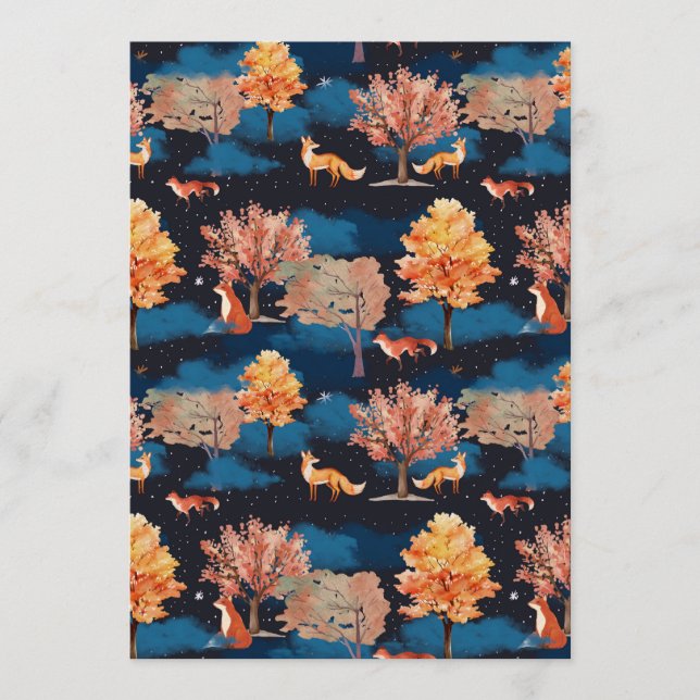 Convite Whimsical Autumn Fox Night Forest Seamless Pattern (Frente)