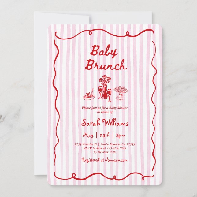 Convite Whimsical Baby Brunch Baby Shower Girl (Frente)