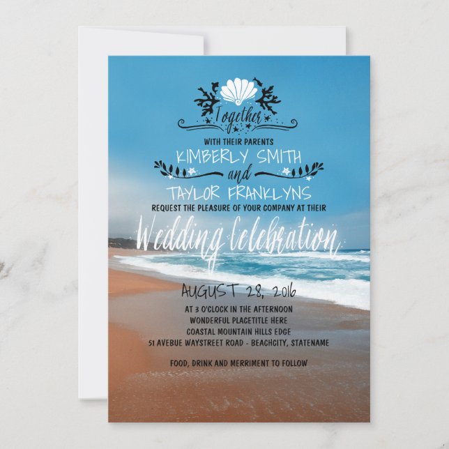 Convite Whimsical Beach Wedation (Frente)