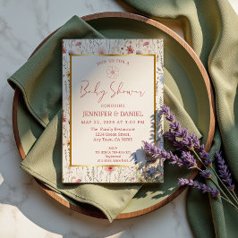 Convite Whimsical Beige Wildflower Chá de fraldas