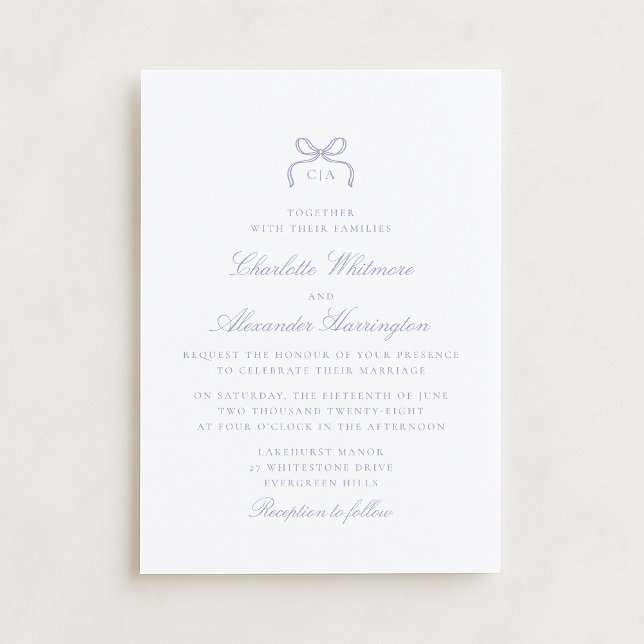 Convite Whimsical Blue Bow Wedding Invitation (Criador carregado)