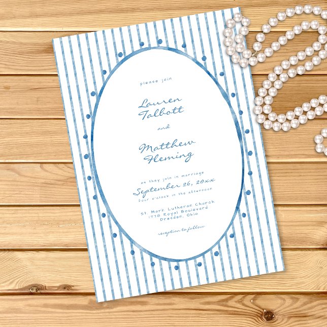 Convite Whimsical Blue White Watercolor Stripe Wedding (Whimsical Blue White Watercolor Stripe Wedding Invitation)