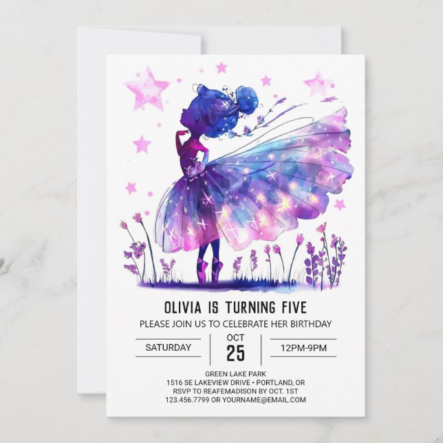 Convite Whimsical Boho Ballerina Birthday (Frente)