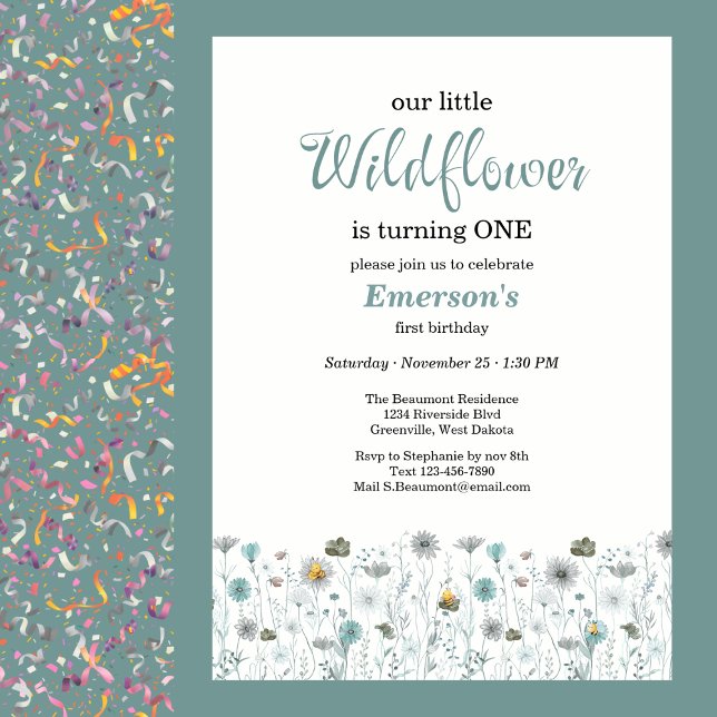 Convite Whimsical Boho Color Wildflower 1st Birthday Party (Criador carregado)