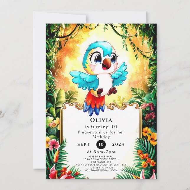 Convite Whimsical Boho Parrot Birthday (Frente)